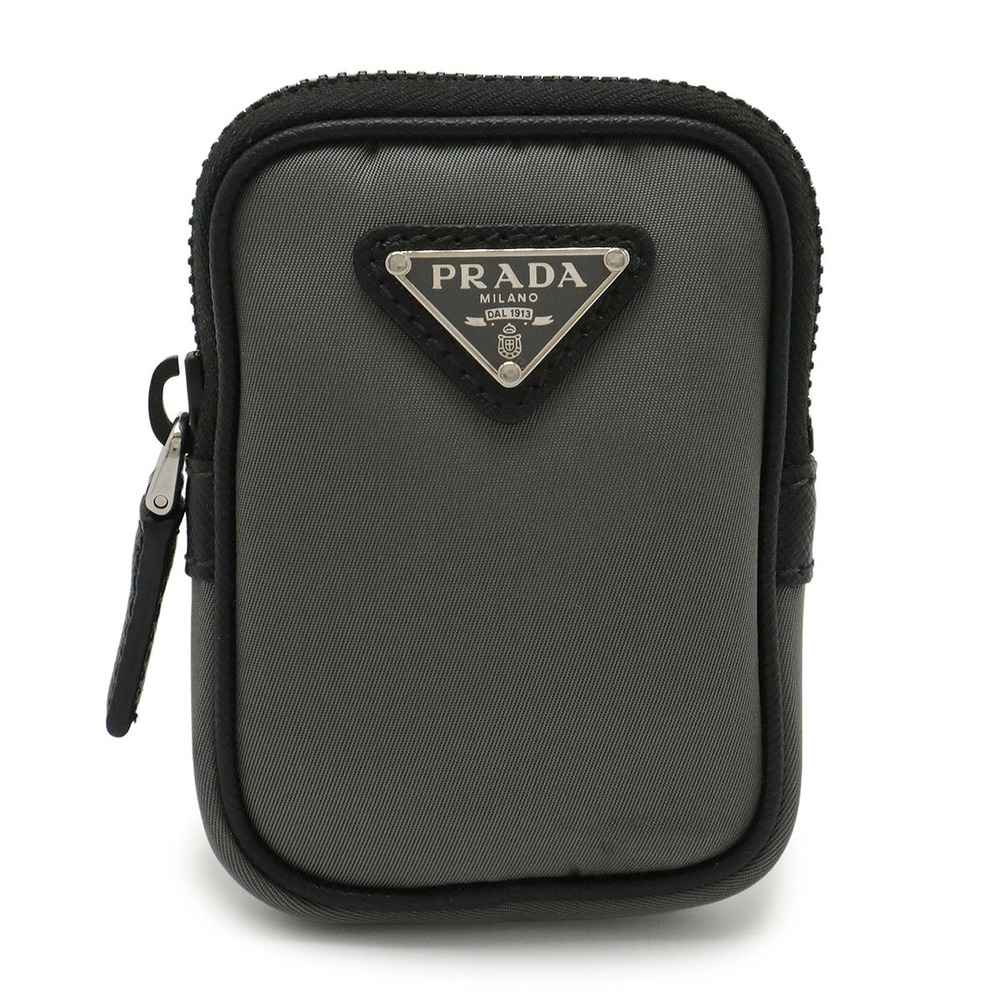Prada Triangle Multi Pouch Clutch Accessory Case Leather Gray Black
